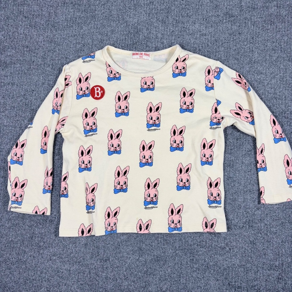 Bebe De Pino Pink Bunny Print Long Sleeve‎ Top Cream Size 140 9/10 yrs